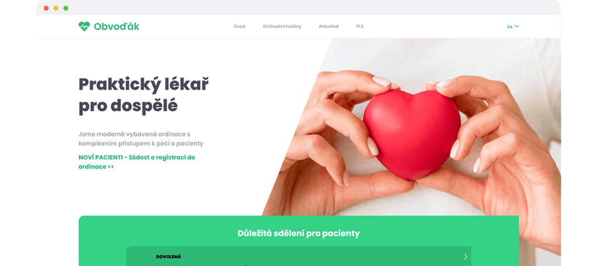 Ukázka webu ordinace vytvořeného v Ordince